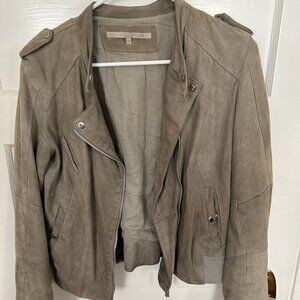 La Fée Maraboutée taupe grey suede moto jacket